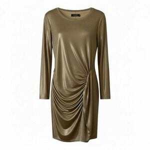 Lauren Ralph Lauren Black Label Gold Metallic Ruched Dress – Size 14 (NWT)